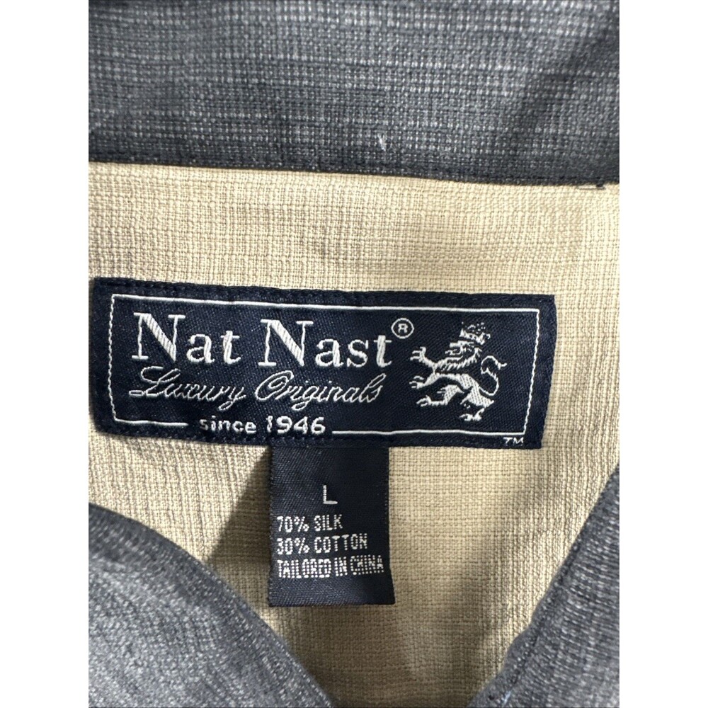 Nat Nast Luxury Originals Silk Cotton Button Up Shirt Gray Mens Large Casual - Picture 3 of 11